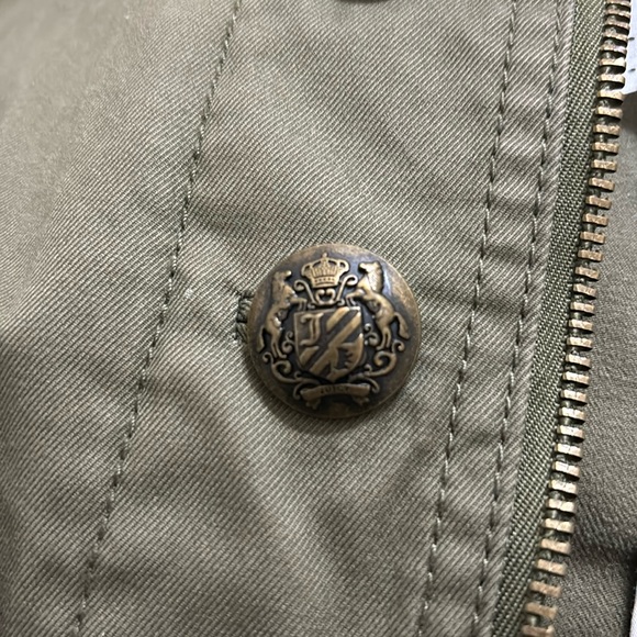 Y2K Juicy Couture Jacket M Military Cropped Button Front Zip Collar Army Green - Picture 7 of 14